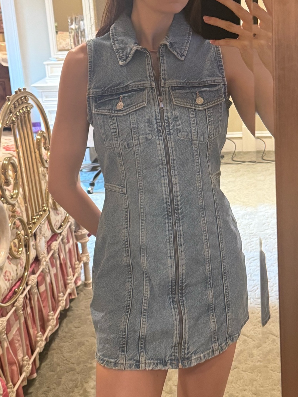 Zara Light Blue Denim Zip Dress